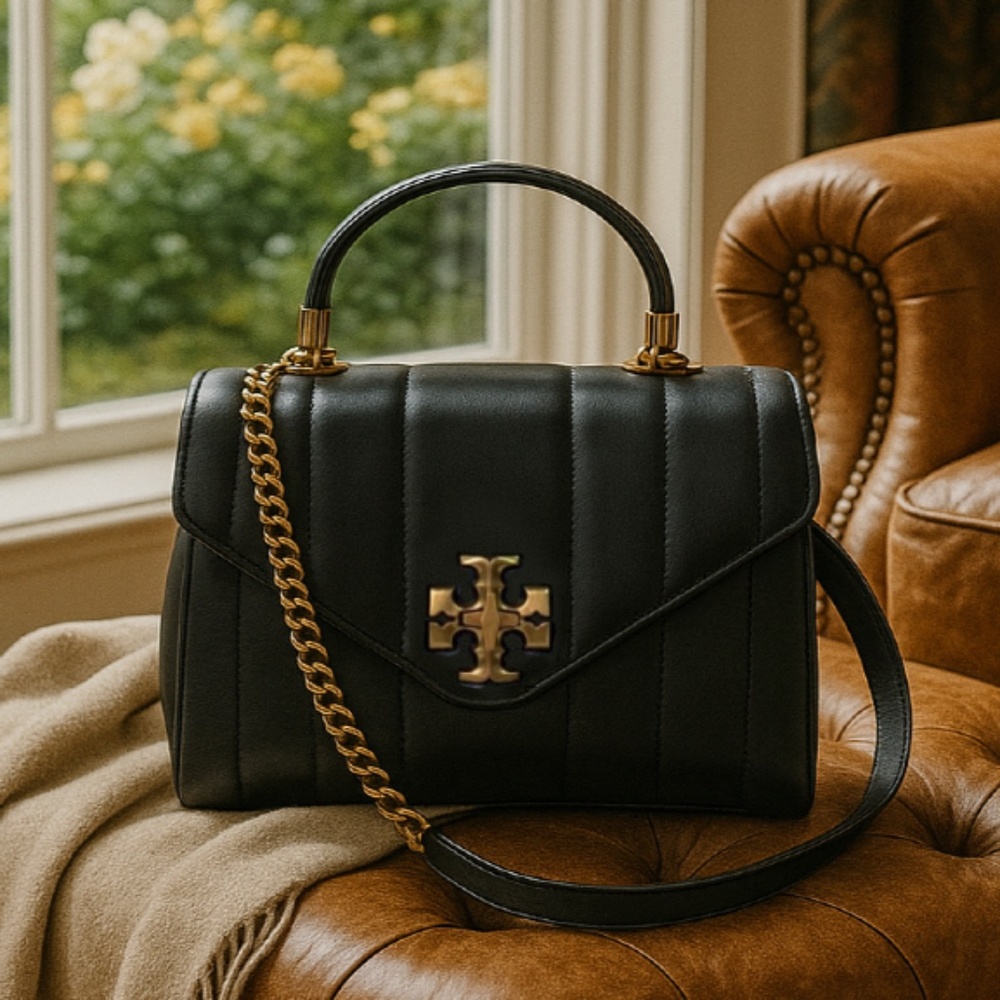 NEW Tory Burch Kira Black Quilted Leather Top Handle Satchel/Crossbody Bag